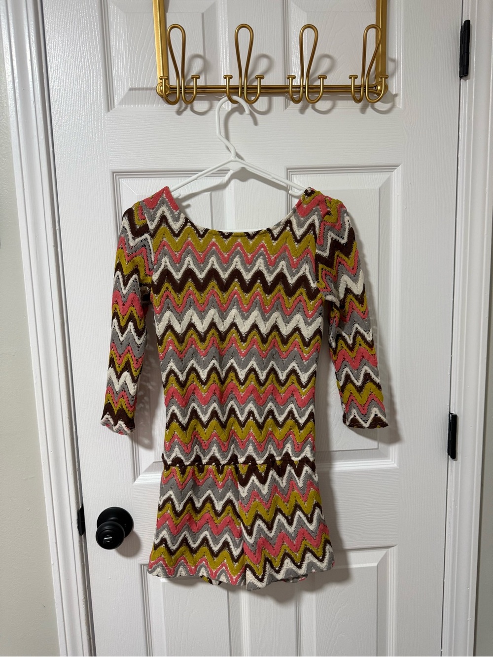 Rubber Ducky Productions, Inc. Zigzag Knit Romper in Pink, Olive, Cream & Brown